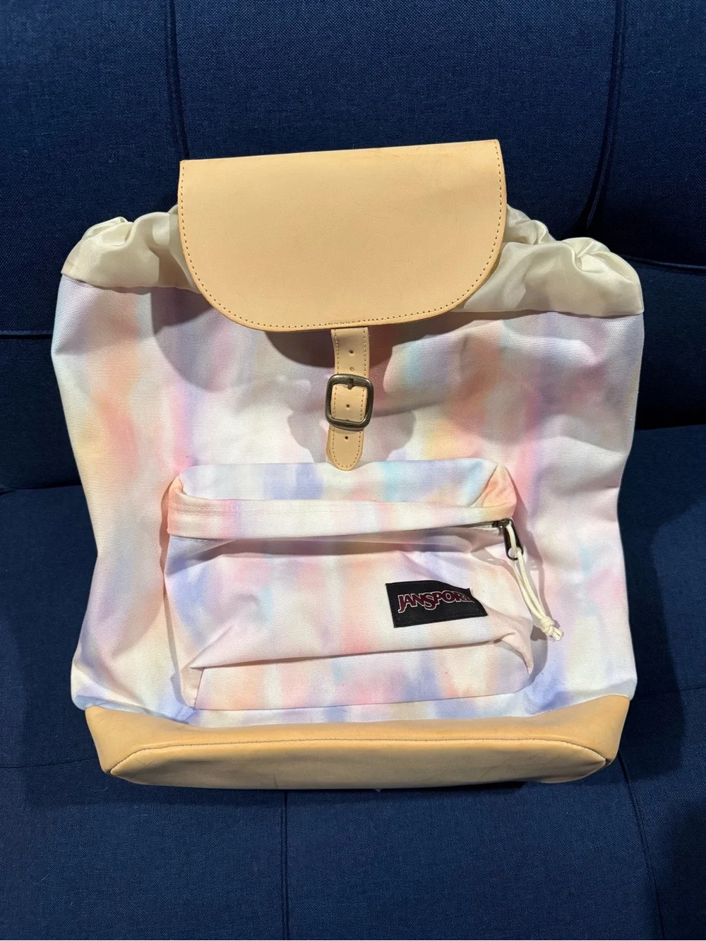 Jansport Pastel Rainbow Tie-Dye Backpack with Cream Trim